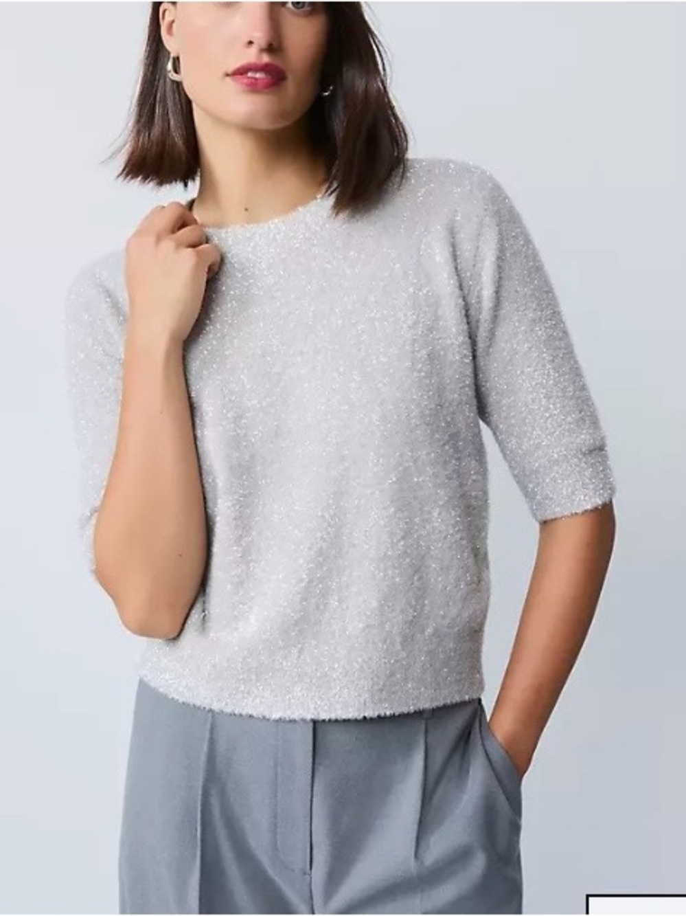 New Ann Taylor Gray/Silver Tinsel Sweater Tee